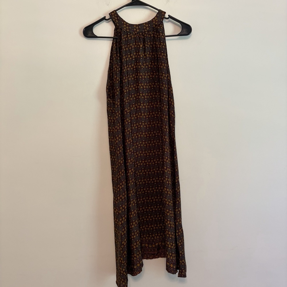 Earthbound Trading Co Dress Large Burgundy Floral Midi Hippie Boho Granola